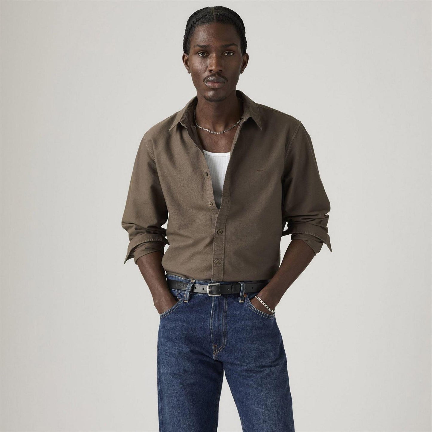 Khaki Green - Lifestyle - Levis Mens Plain Slim Shirt