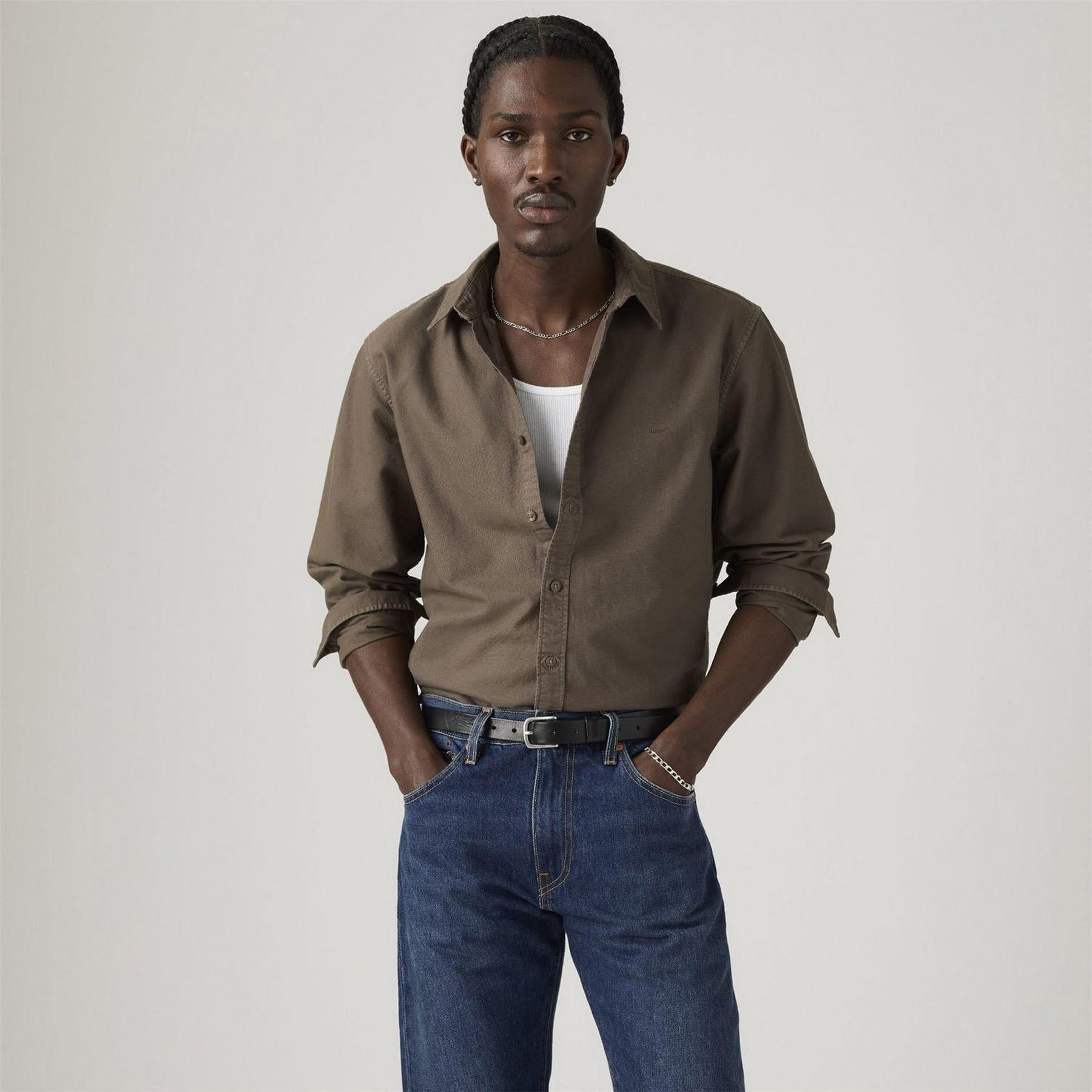 Khaki Green - Lifestyle - Levis Mens Plain Slim Shirt