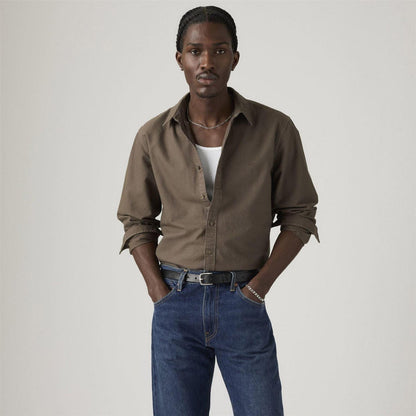 Khaki Green - Lifestyle - Levis Mens Plain Slim Shirt