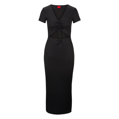 Black - Front - Hugo Womens-Ladies Nalexi Cut Out Dress