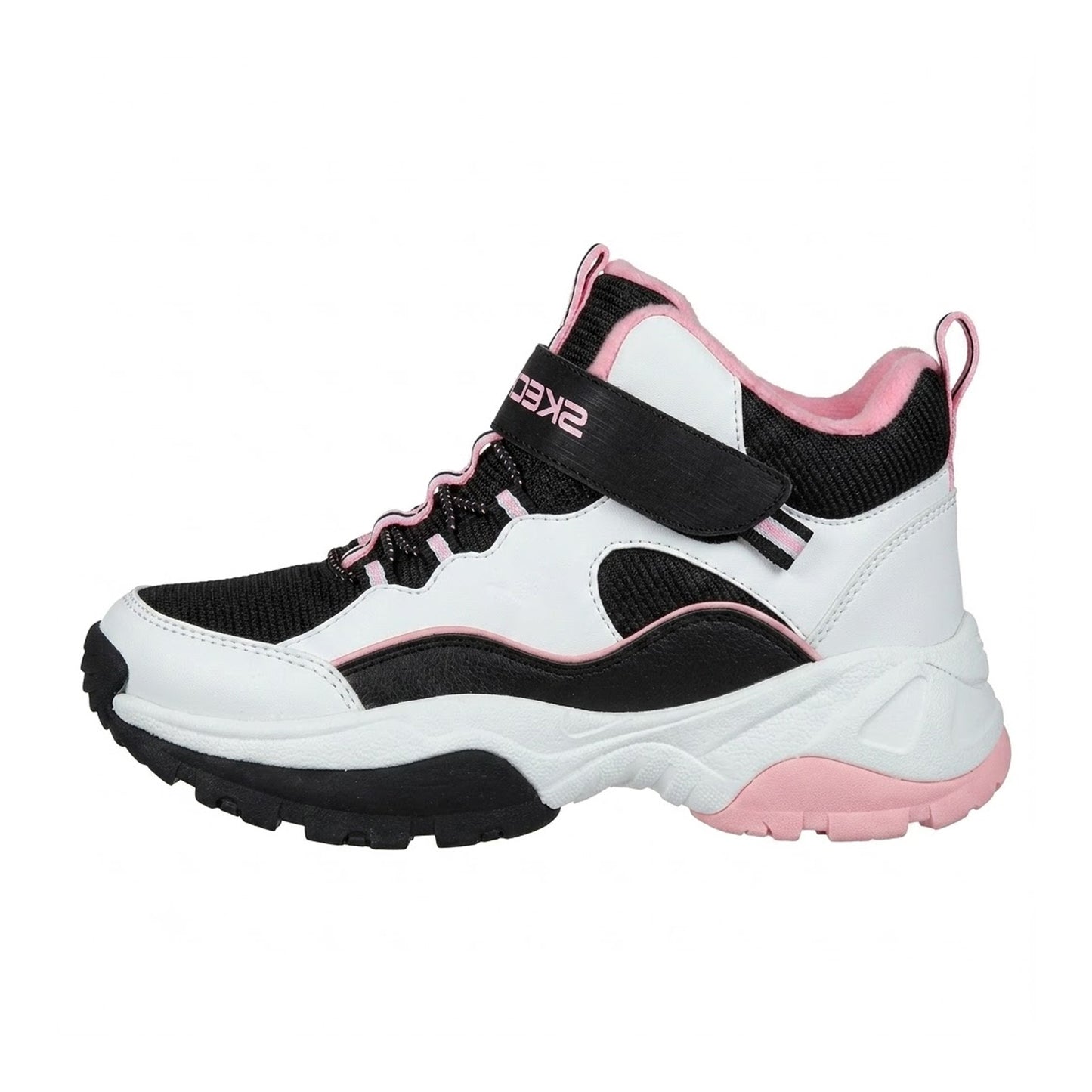 Black-White-Pink - Back - Skechers Childrens-Kids Kozmiks1.0 High Top Trainers
