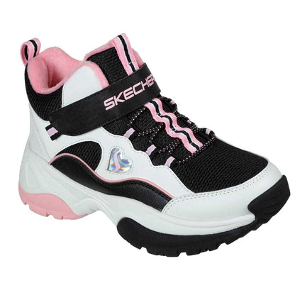 Black-White-Pink - Side - Skechers Childrens-Kids Kozmiks1.0 High Top Trainers
