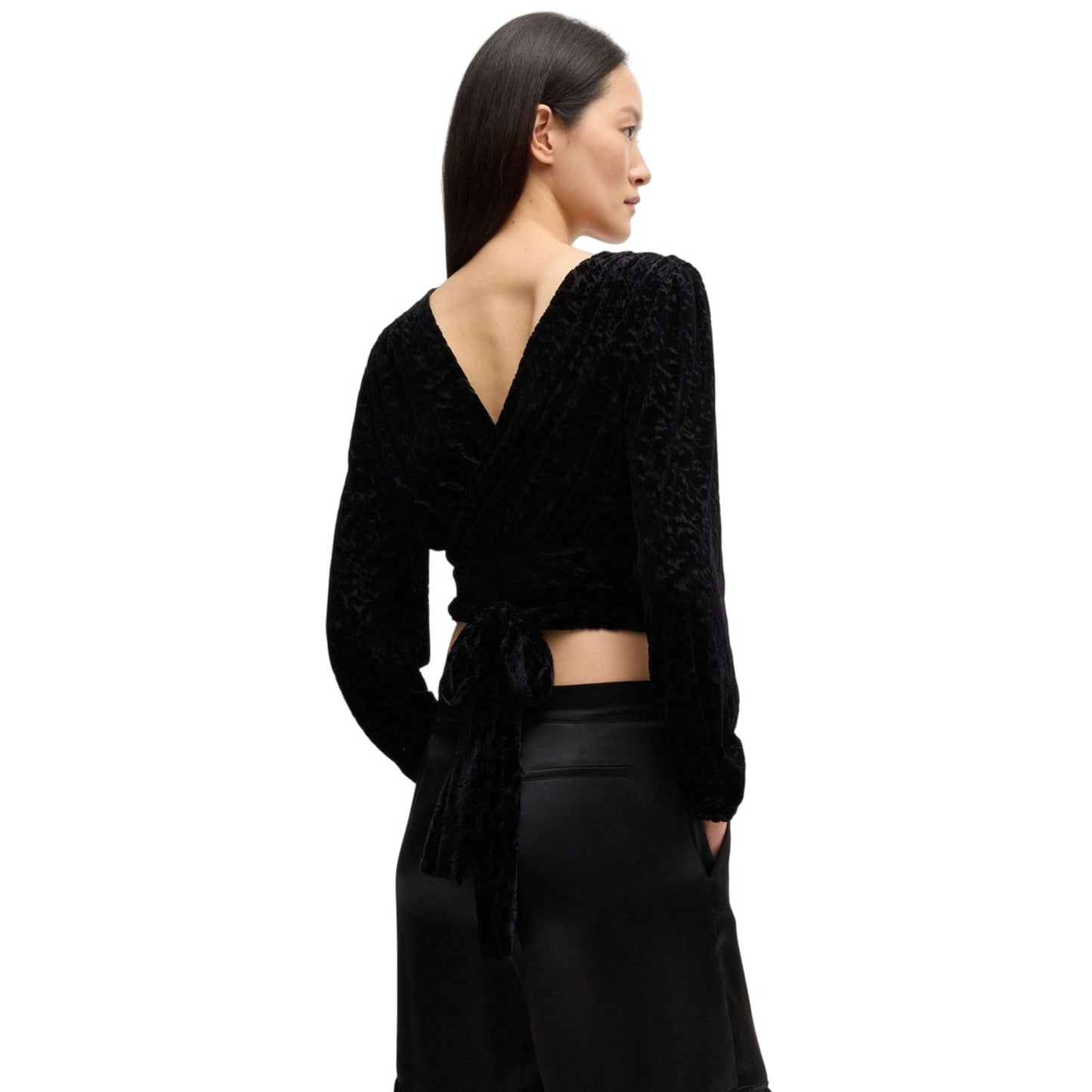 Black - Back - Boss Womens-Ladies C Edevory Devoré Wrap Crop Top