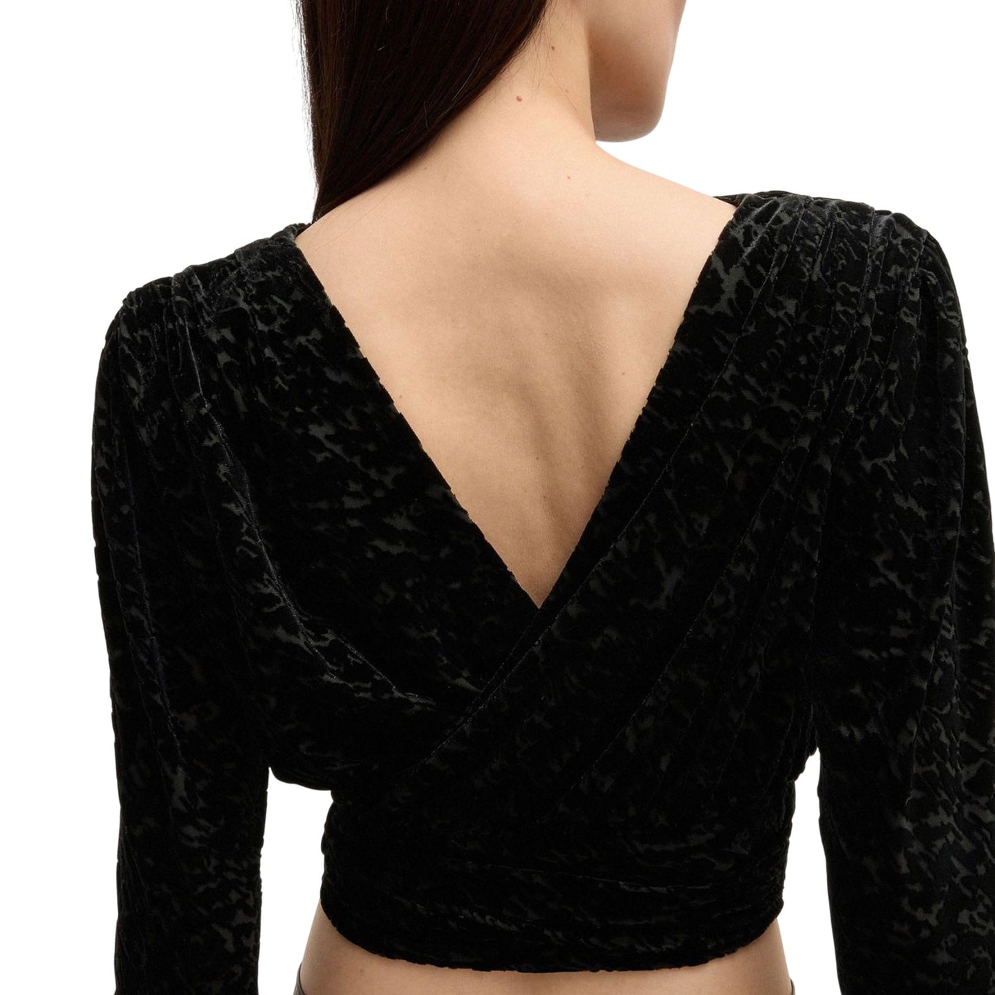 Black - Side - Boss Womens-Ladies C Edevory Devoré Wrap Crop Top