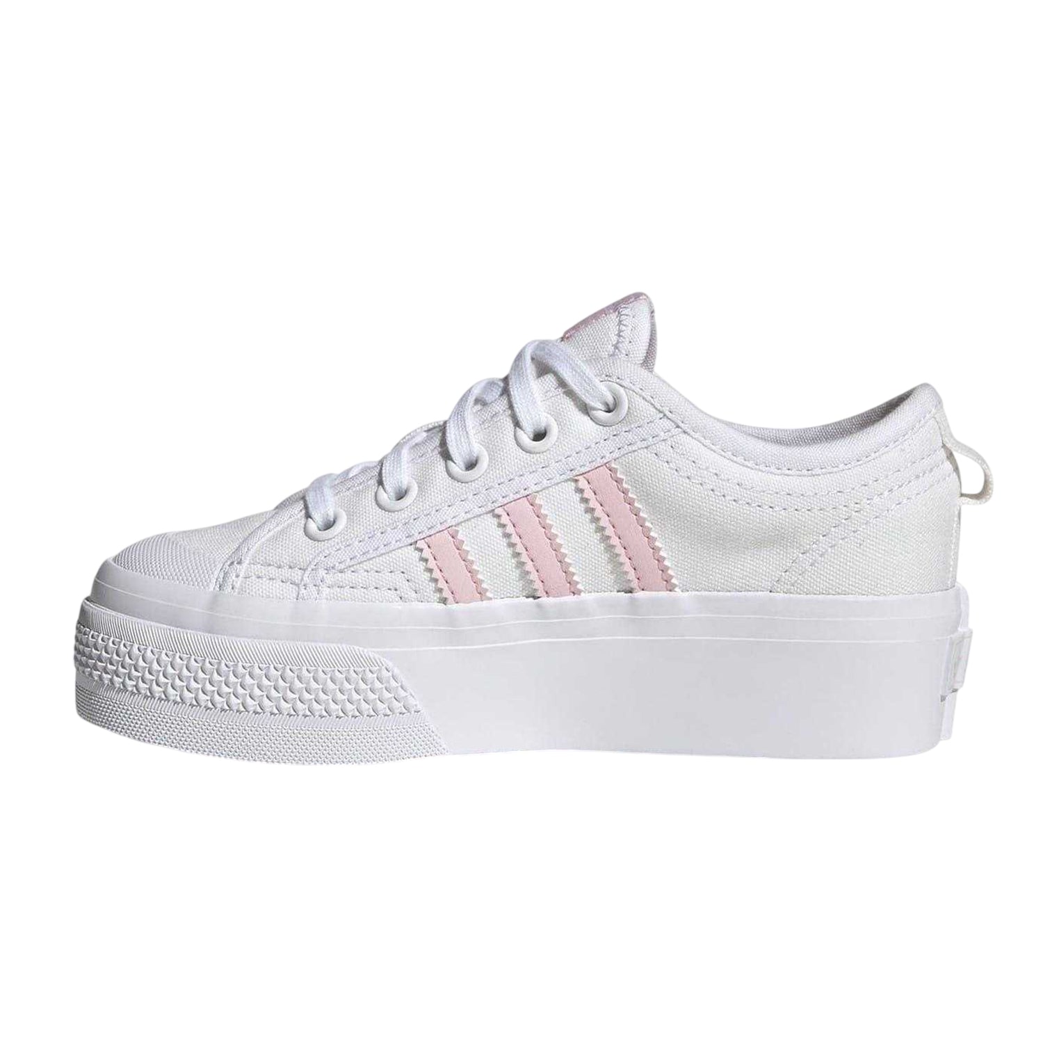 White - Side - Adidas Childrens-Kids Nizza Platform Shoes