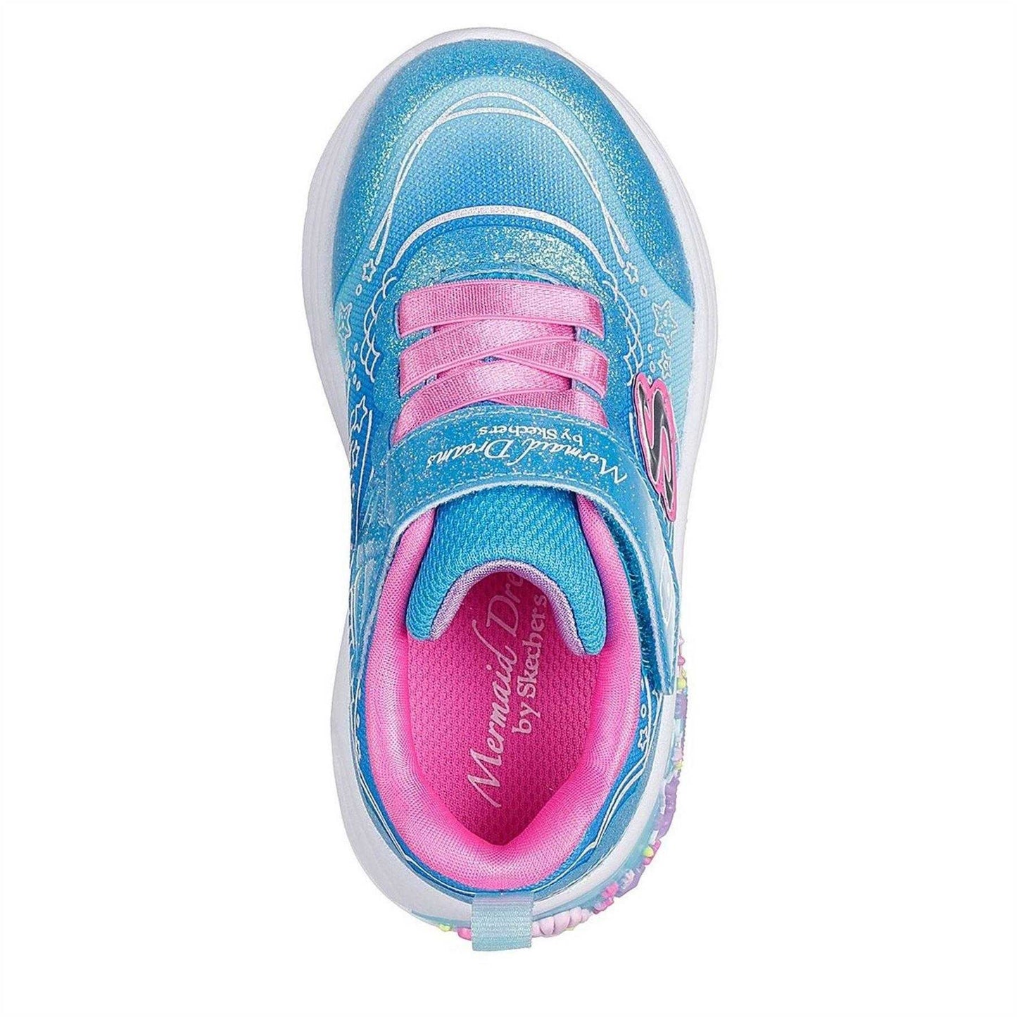Blue - Side - Skechers Childrens-Kids Mermaid Leather Light Up Trainers