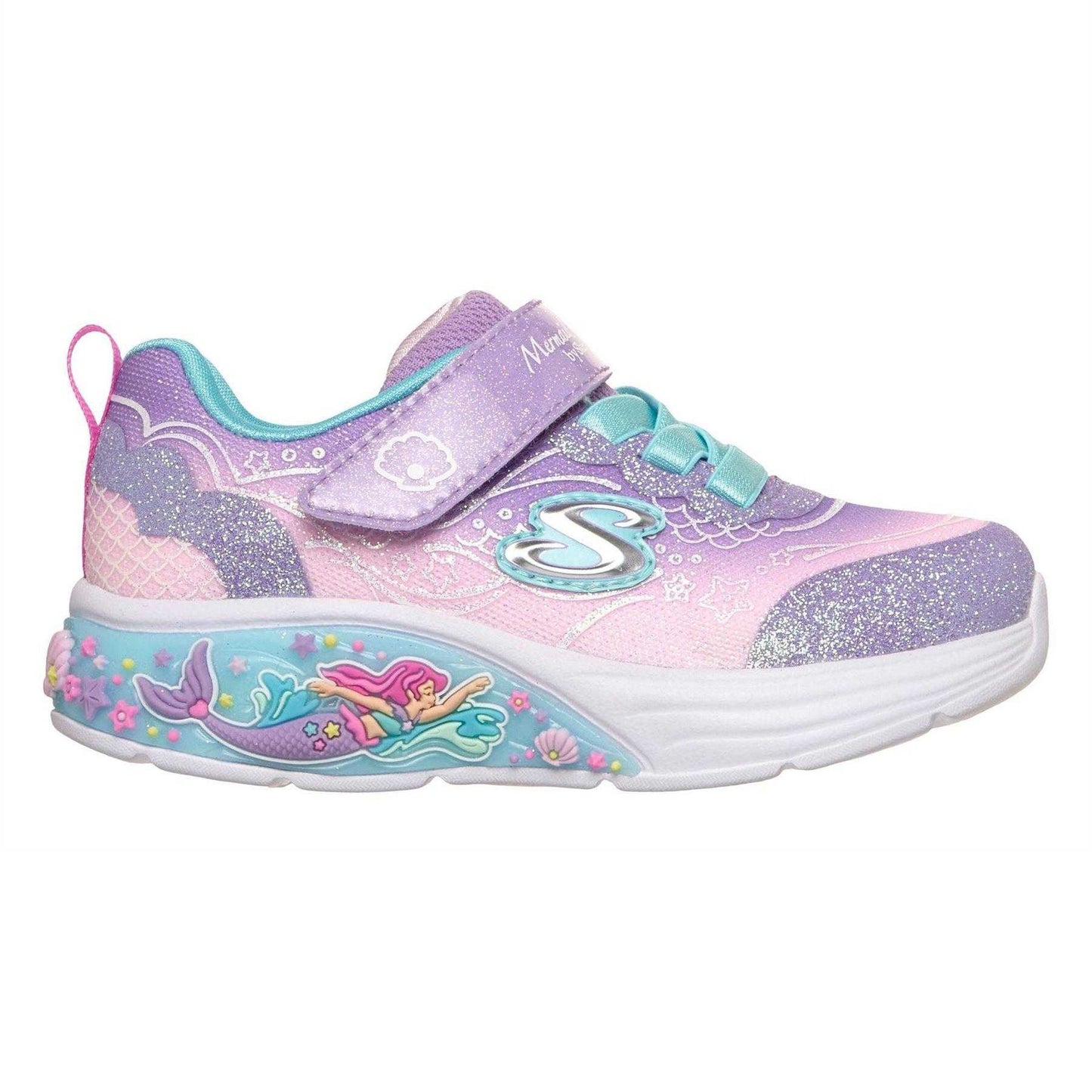 Purple - Front - Skechers Childrens-Kids Mermaid Leather Light Up Trainers