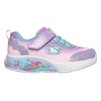 Purple - Front - Skechers Childrens-Kids Mermaid Leather Light Up Trainers
