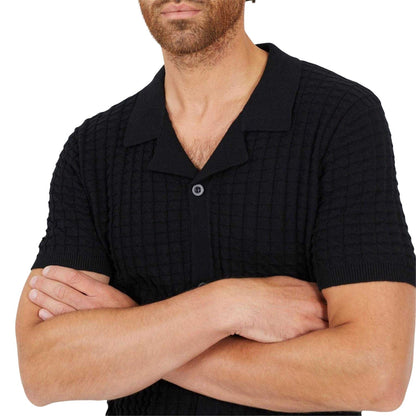 Jet Black - Side - Brave Soul Mens Jacquard Revere Collar Shirt