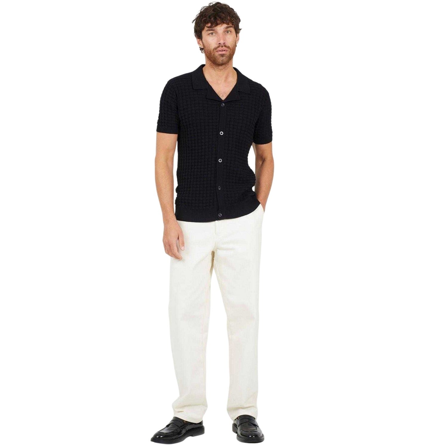 Jet Black - Lifestyle - Brave Soul Mens Jacquard Revere Collar Shirt