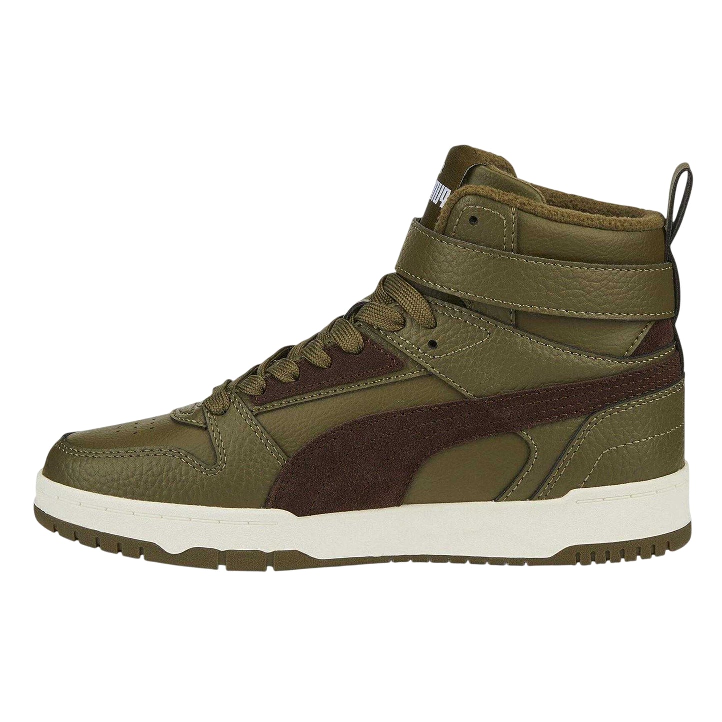 Olive - Side - Puma Childrens-Kids Rebound Lay Up High Top Trainers