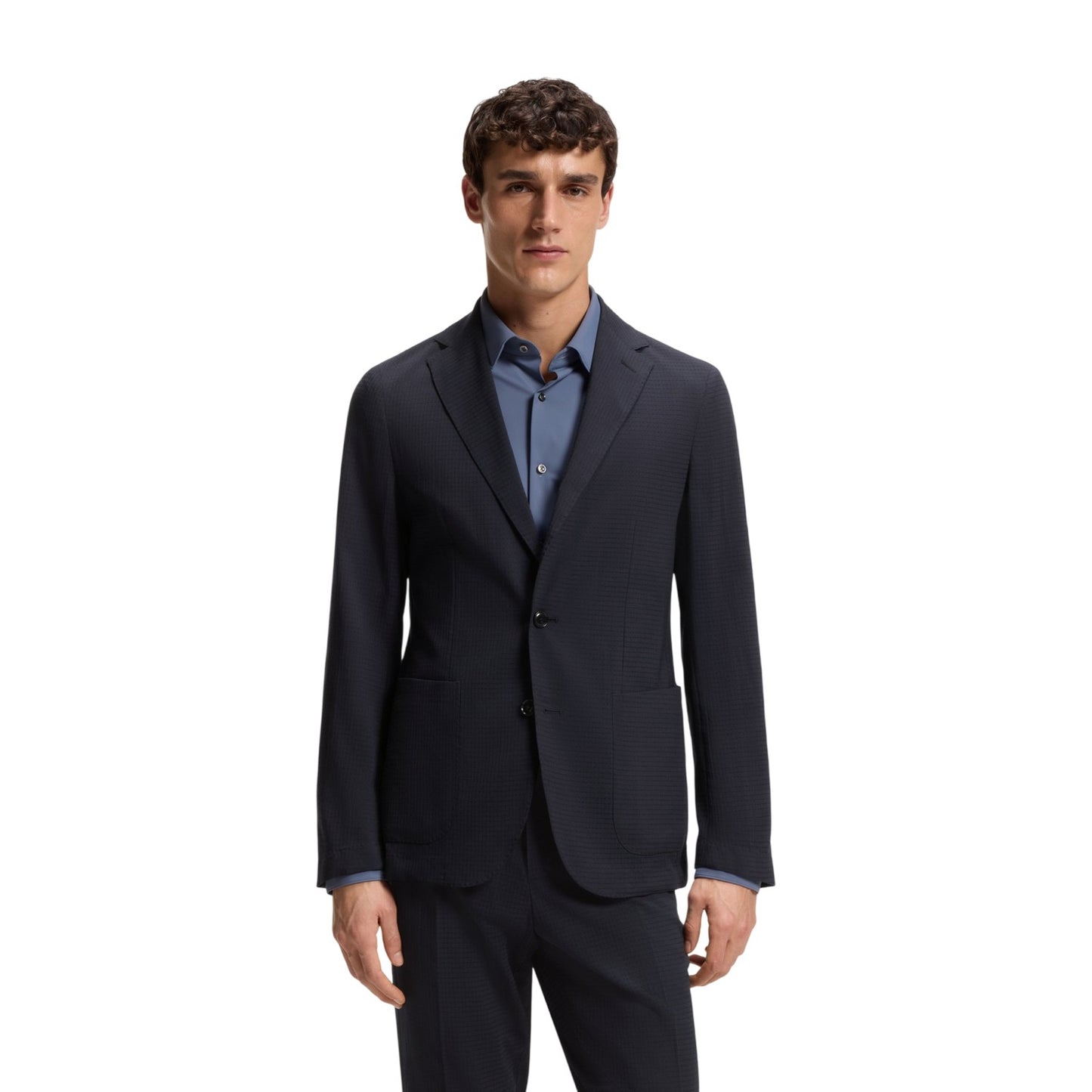 Black - Side - Boss Mens Seersucker Slim Blazer