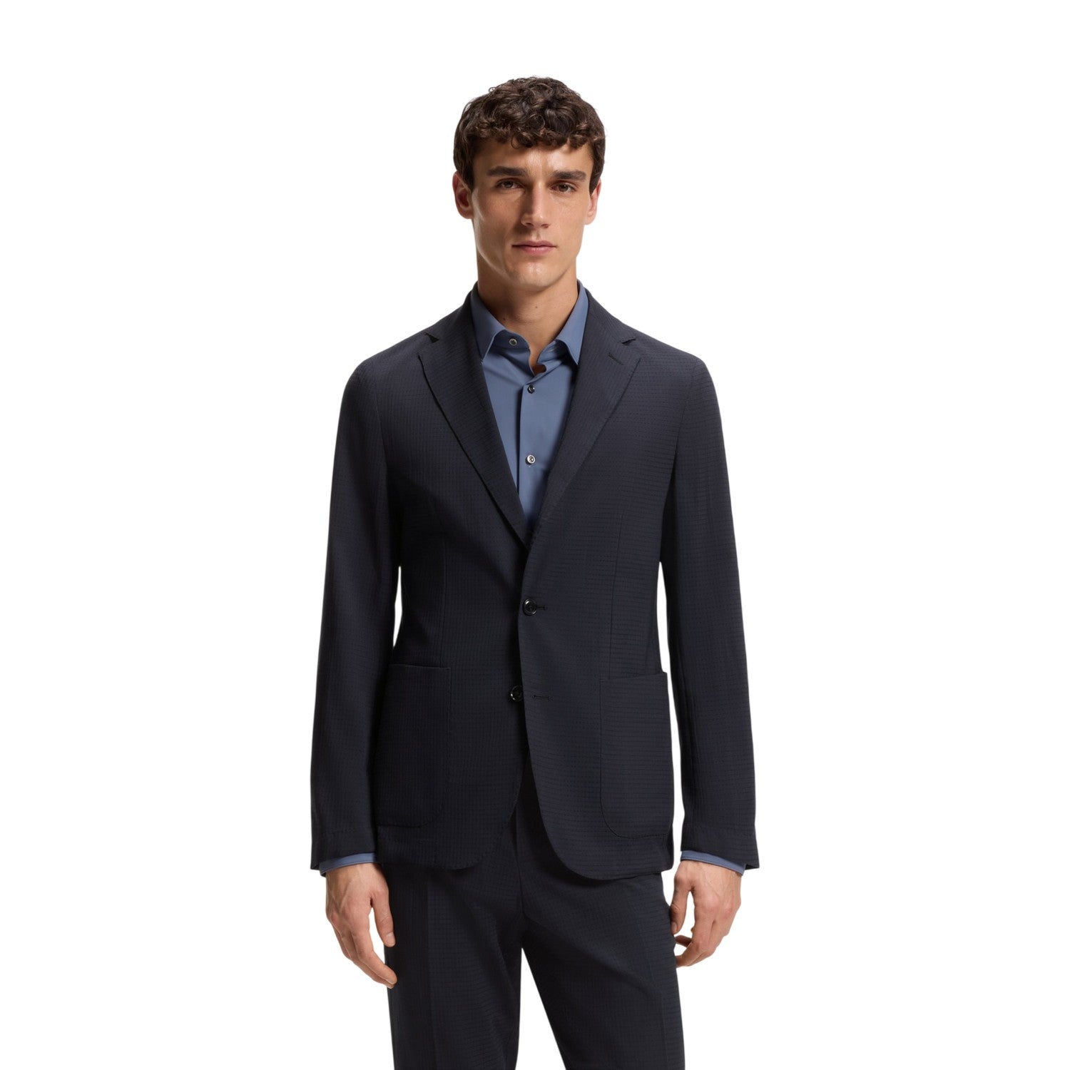 Black - Side - Boss Mens Seersucker Slim Blazer