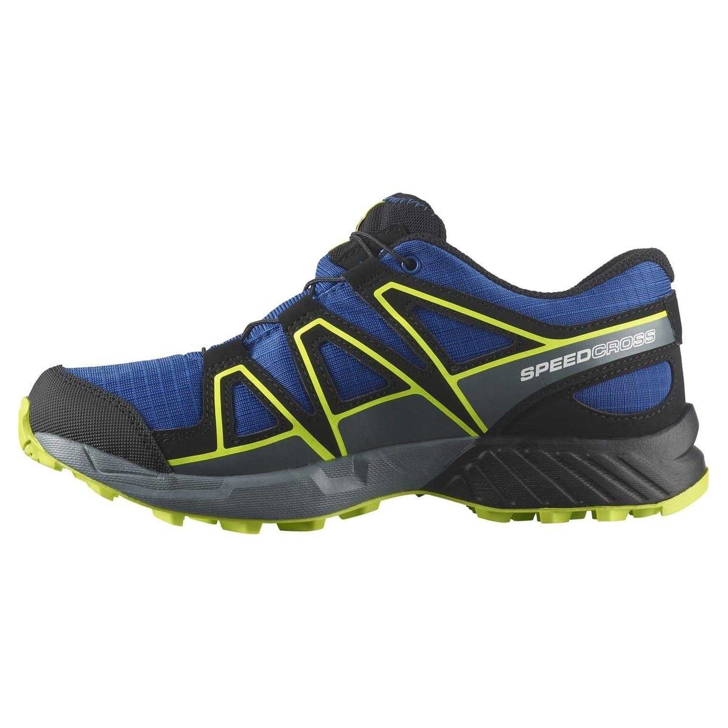 Blue-Black-Lime - Side - Salomon Childrens-Kids Speedcross Waterproof Shoes