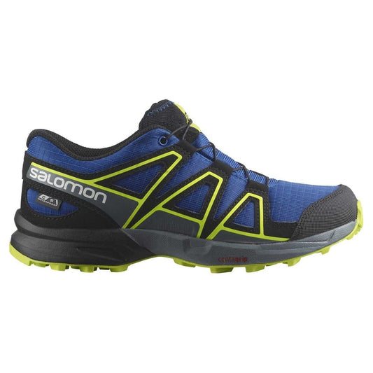 Blue-Black-Lime - Front - Salomon Childrens-Kids Speedcross Waterproof Shoes