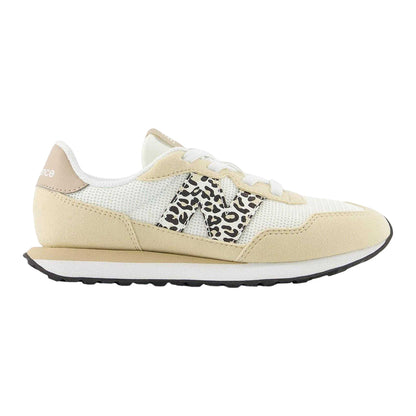 Sandstone - Front - New Balance Childrens-Kids 237 Leopard Print Suede Trainers