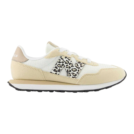 Sandstone - Front - New Balance Childrens-Kids 237 Leopard Print Suede Trainers