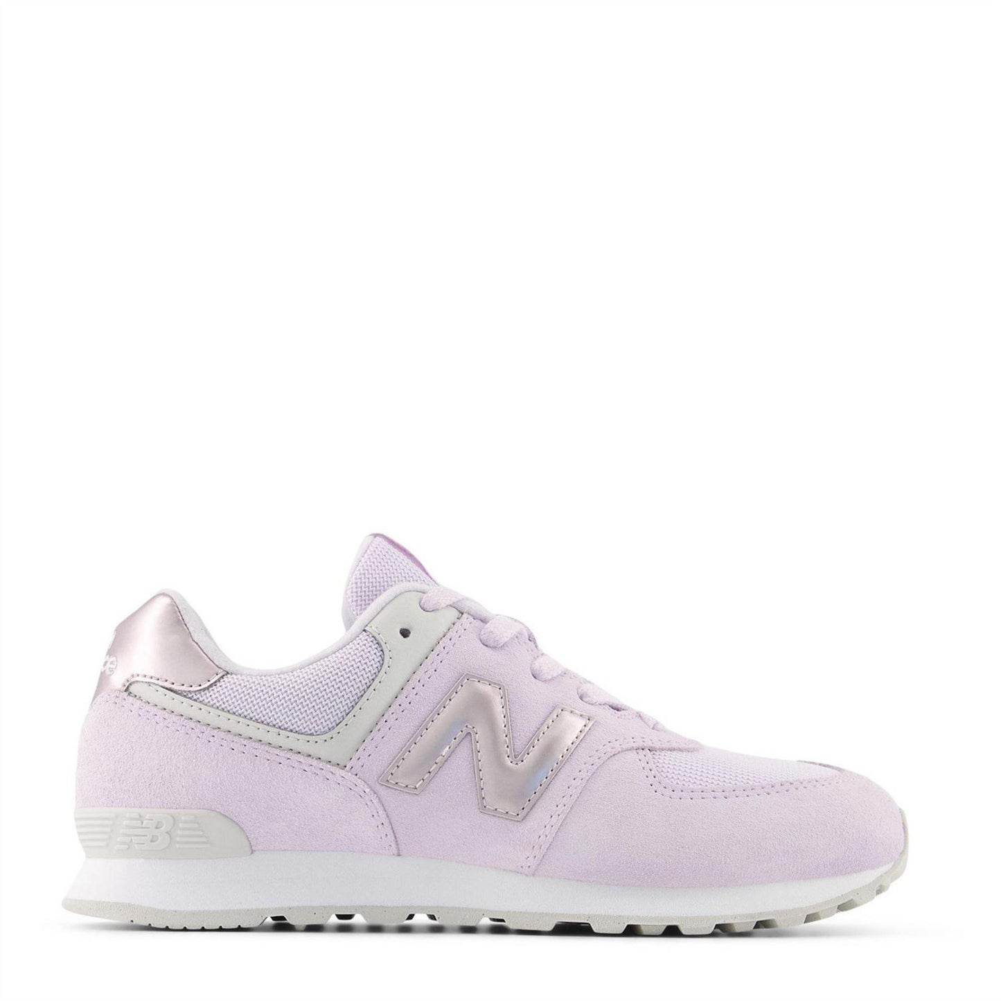 Sweet Taro-Pink Salt - Front - New Balance Childrens-Kids 574 Suede Trainers