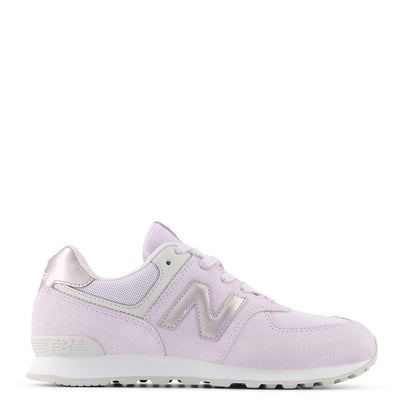 Sweet Taro-Pink Salt - Front - New Balance Childrens-Kids 574 Suede Trainers