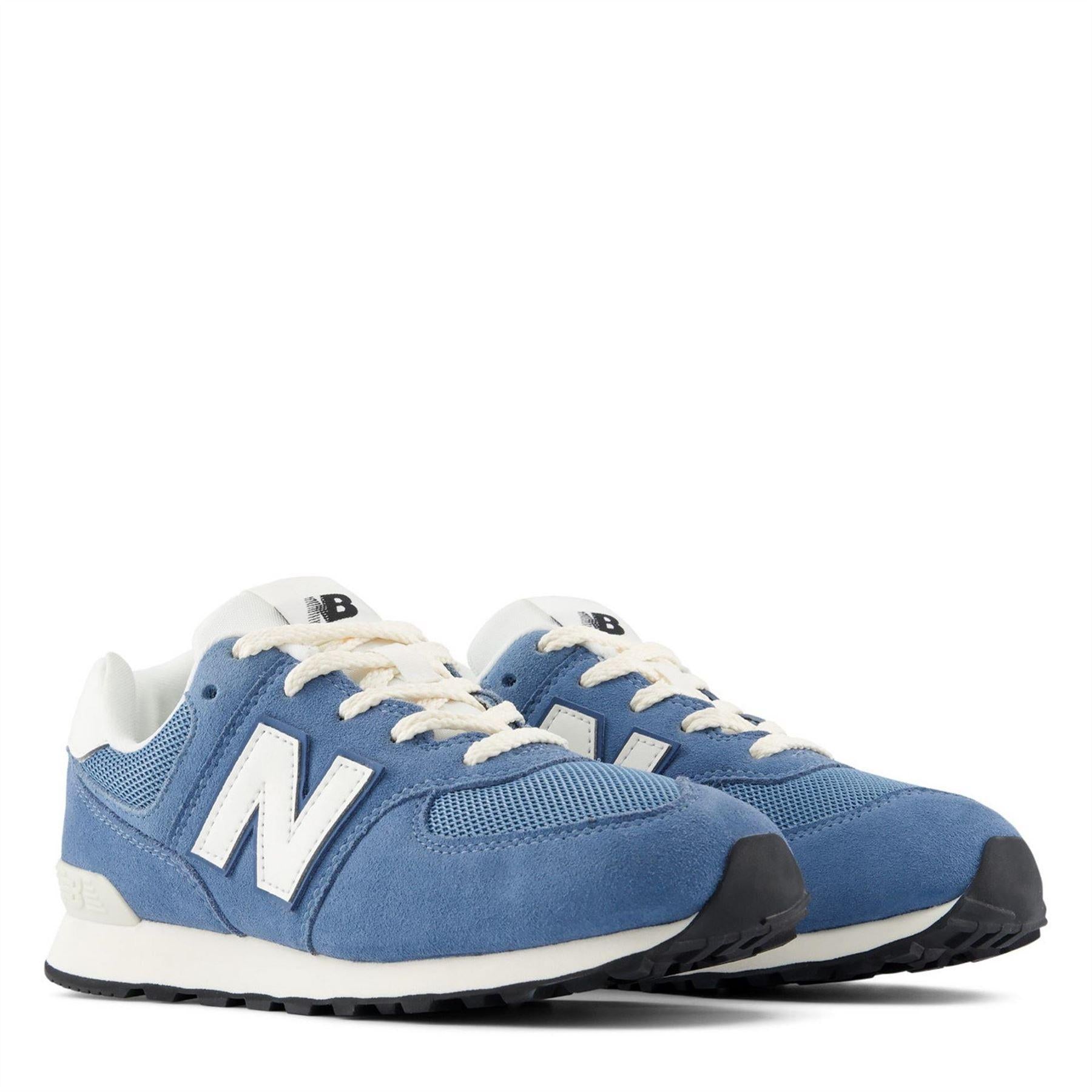 Heron-Blue - Side - New Balance Childrens-Kids 574 Suede Trainers
