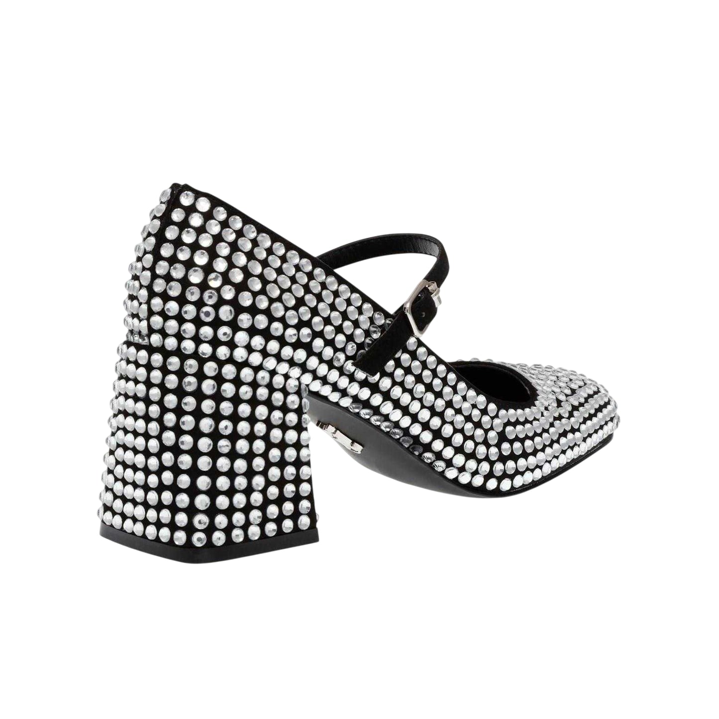 Silver - Back - Steve Madden Womens-Ladies Rhinestone Leather Block Heel Mary Janes