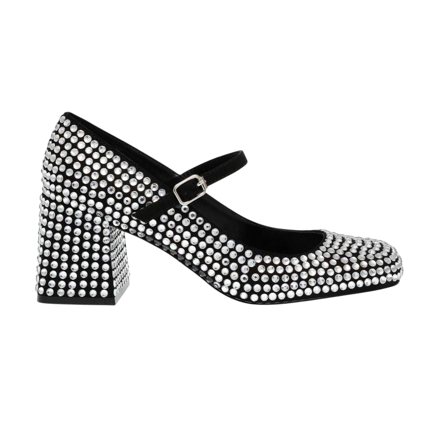 Silver - Front - Steve Madden Womens-Ladies Rhinestone Leather Block Heel Mary Janes