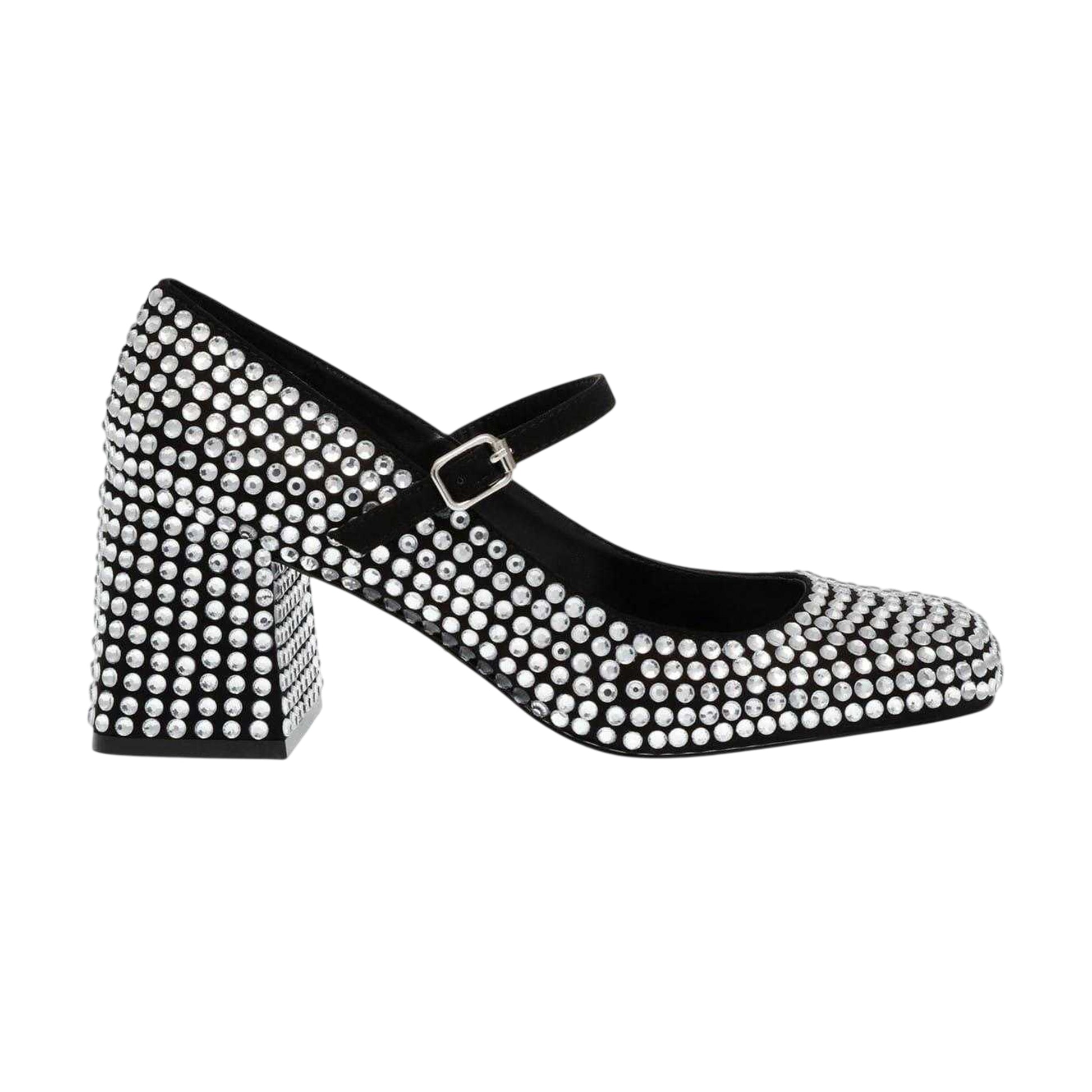 Silver - Front - Steve Madden Womens-Ladies Rhinestone Leather Block Heel Mary Janes