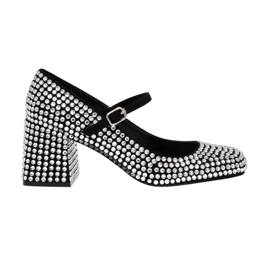 Silver - Front - Steve Madden Womens-Ladies Rhinestone Leather Block Heel Mary Janes