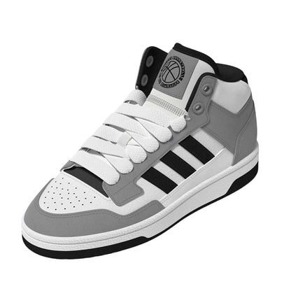 White-Black - Lifestyle - Adidas Childrens-Kids Rapid Court Leather Basketball Shoes