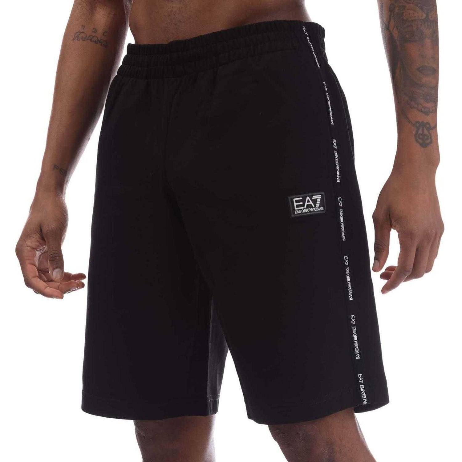 Black - Side - Emporio Armani Mens Logo Branded Tape Shorts