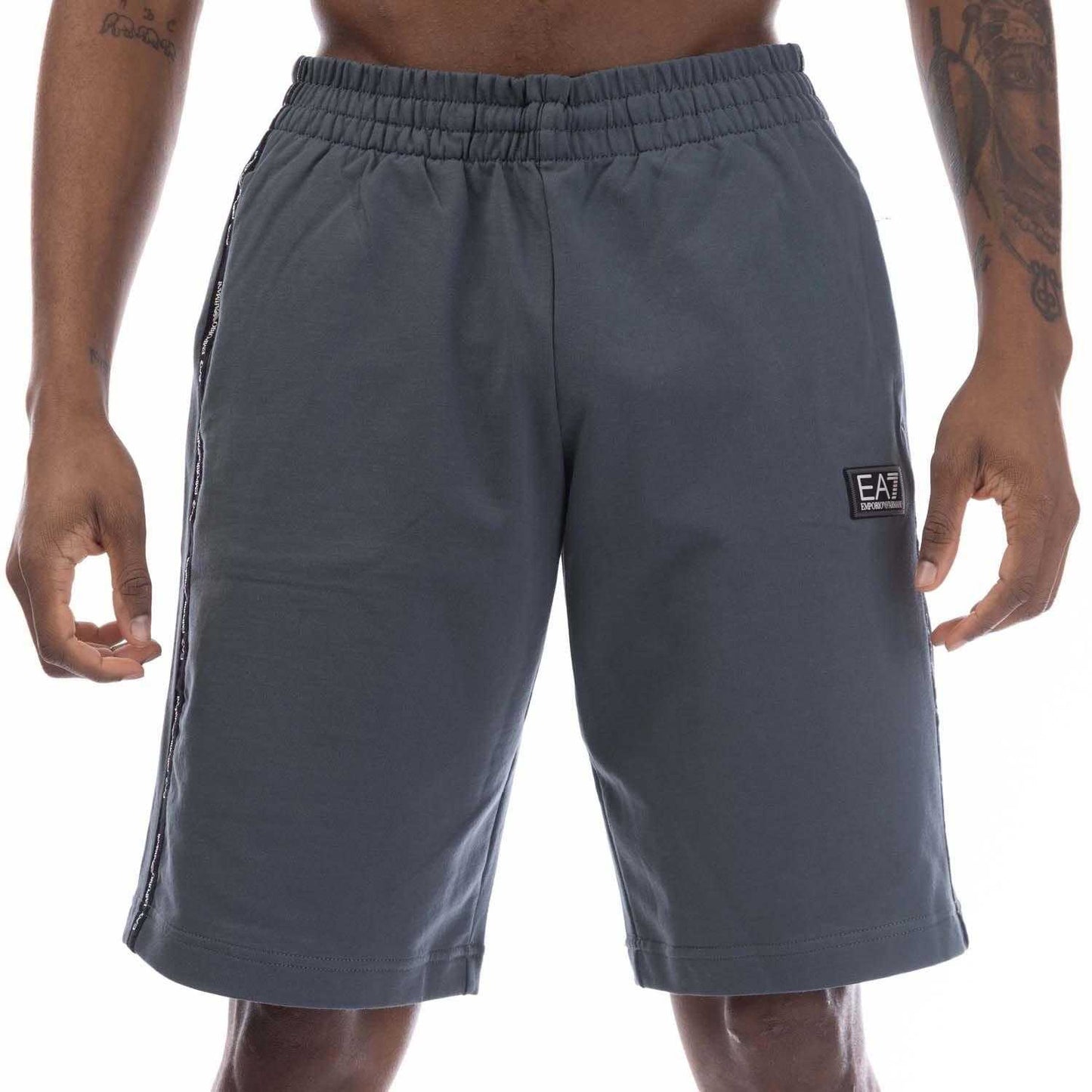 Blue - Front - Emporio Armani Mens Logo Branded Tape Shorts