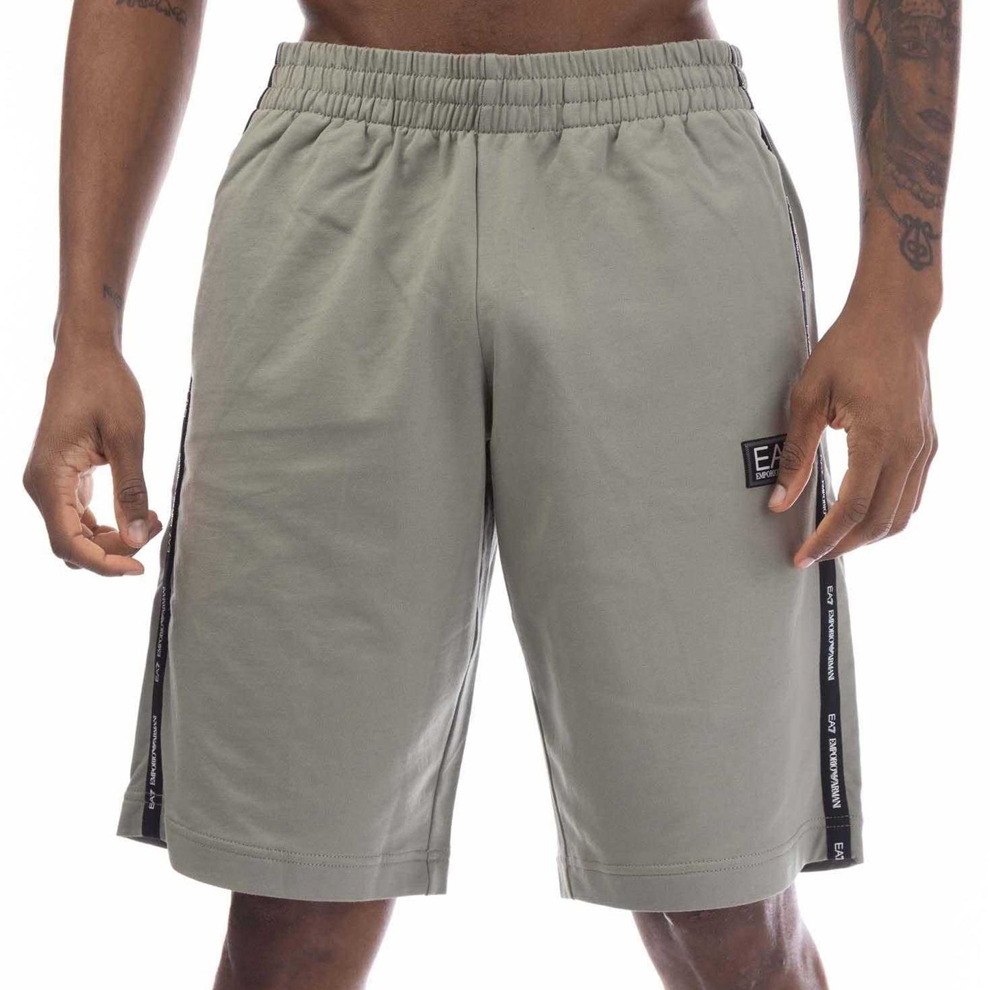 Green - Front - Emporio Armani Mens Logo Branded Tape Shorts