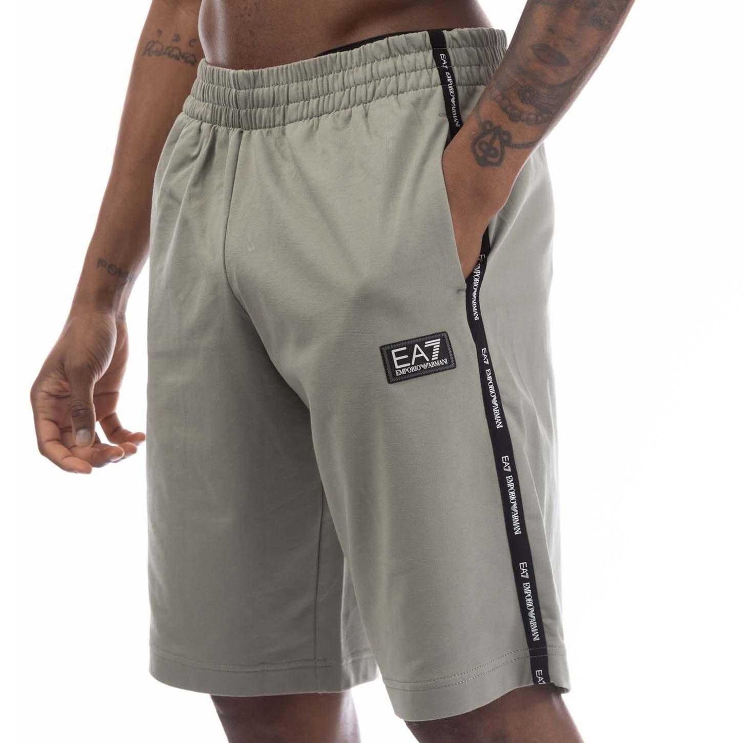 Green - Side - Emporio Armani Mens Logo Branded Tape Shorts