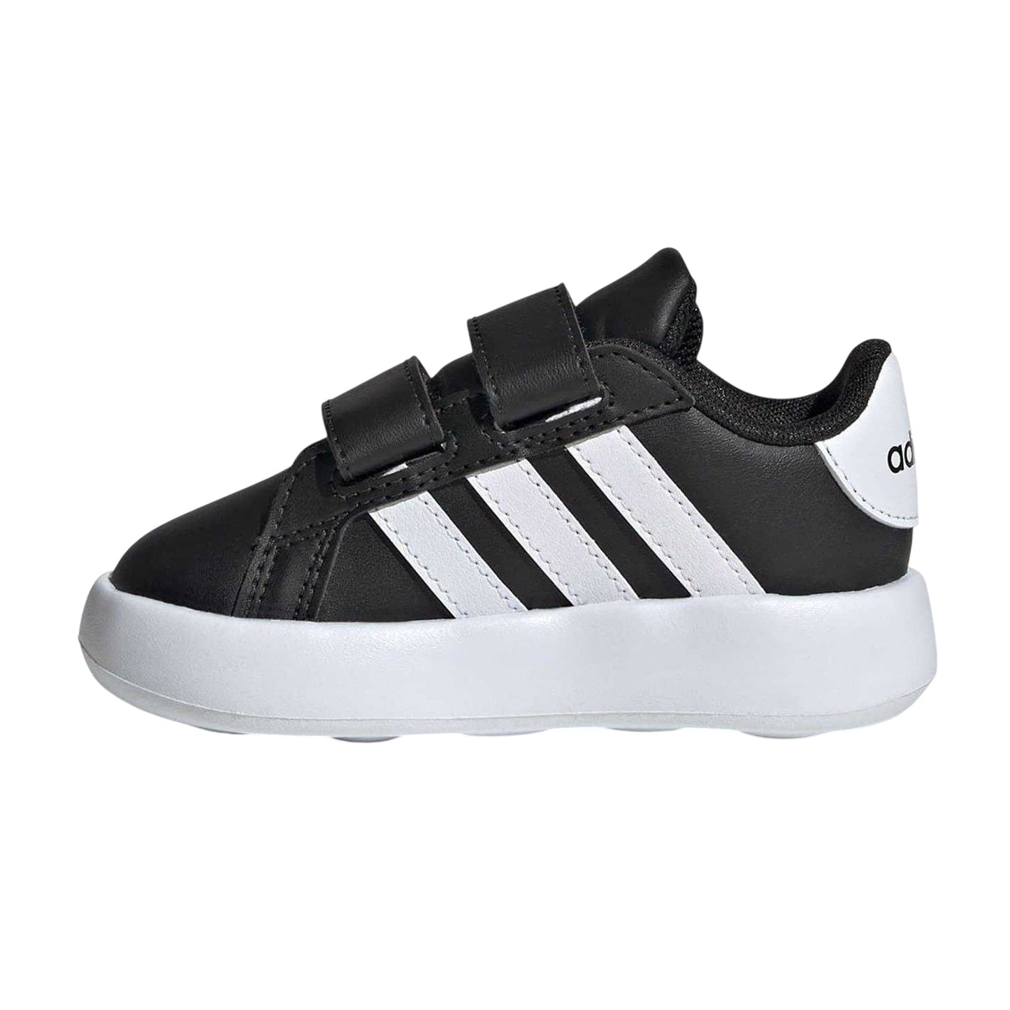 Black-White - Side - Adidas Baby Grand Court 3 Stripes Trainers