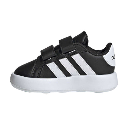 Black-White - Side - Adidas Baby Grand Court 3 Stripes Trainers