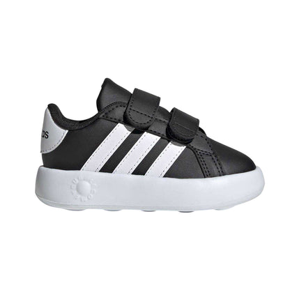 Black-White - Front - Adidas Baby Grand Court 3 Stripes Trainers
