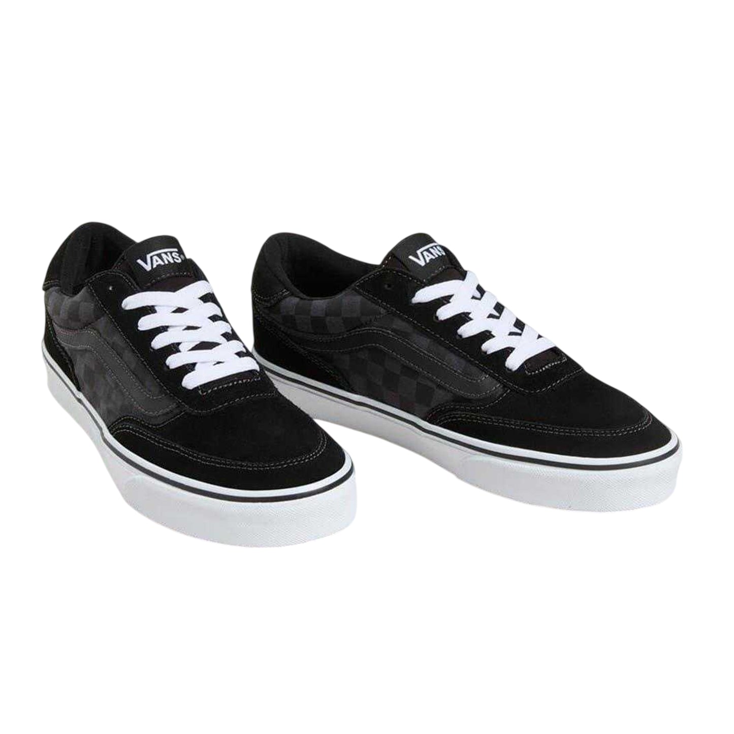 Black - Back - Vans Mens Brooklyn Checkered Suede Low Cut Trainers