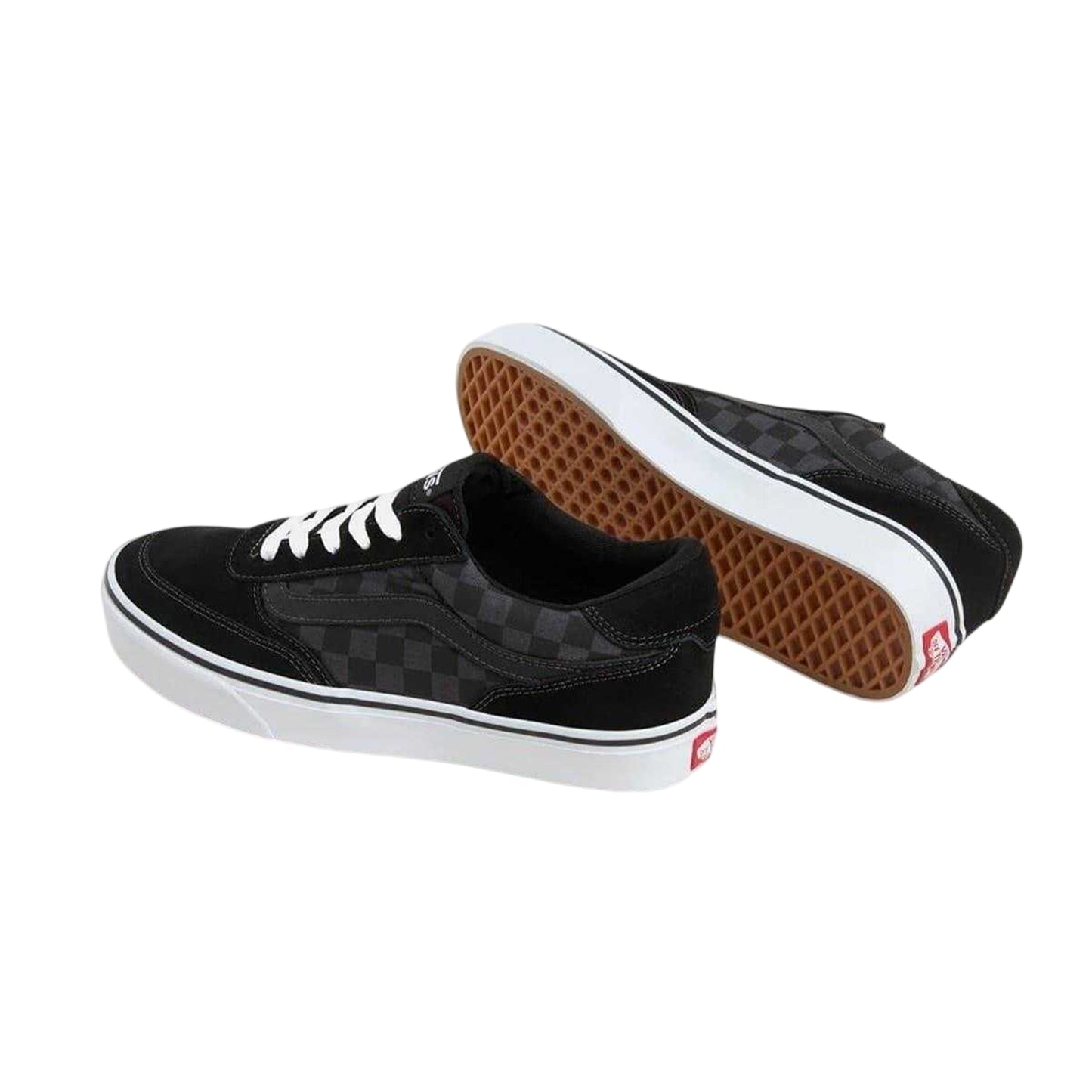 Black - Side - Vans Mens Brooklyn Checkered Suede Low Cut Trainers
