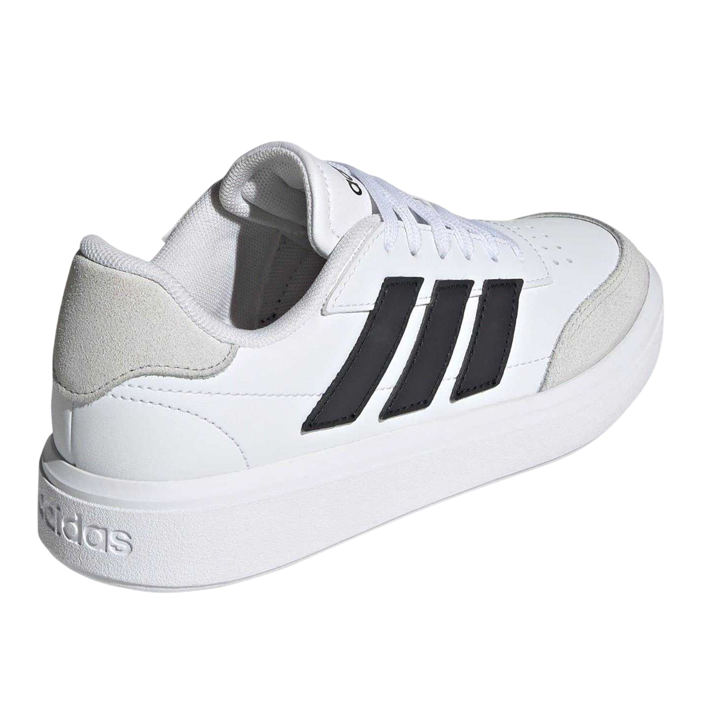 White-Black-Grey - Back - Adidas Childrens-Kids Courtblock 3 Stripes Court Shoes