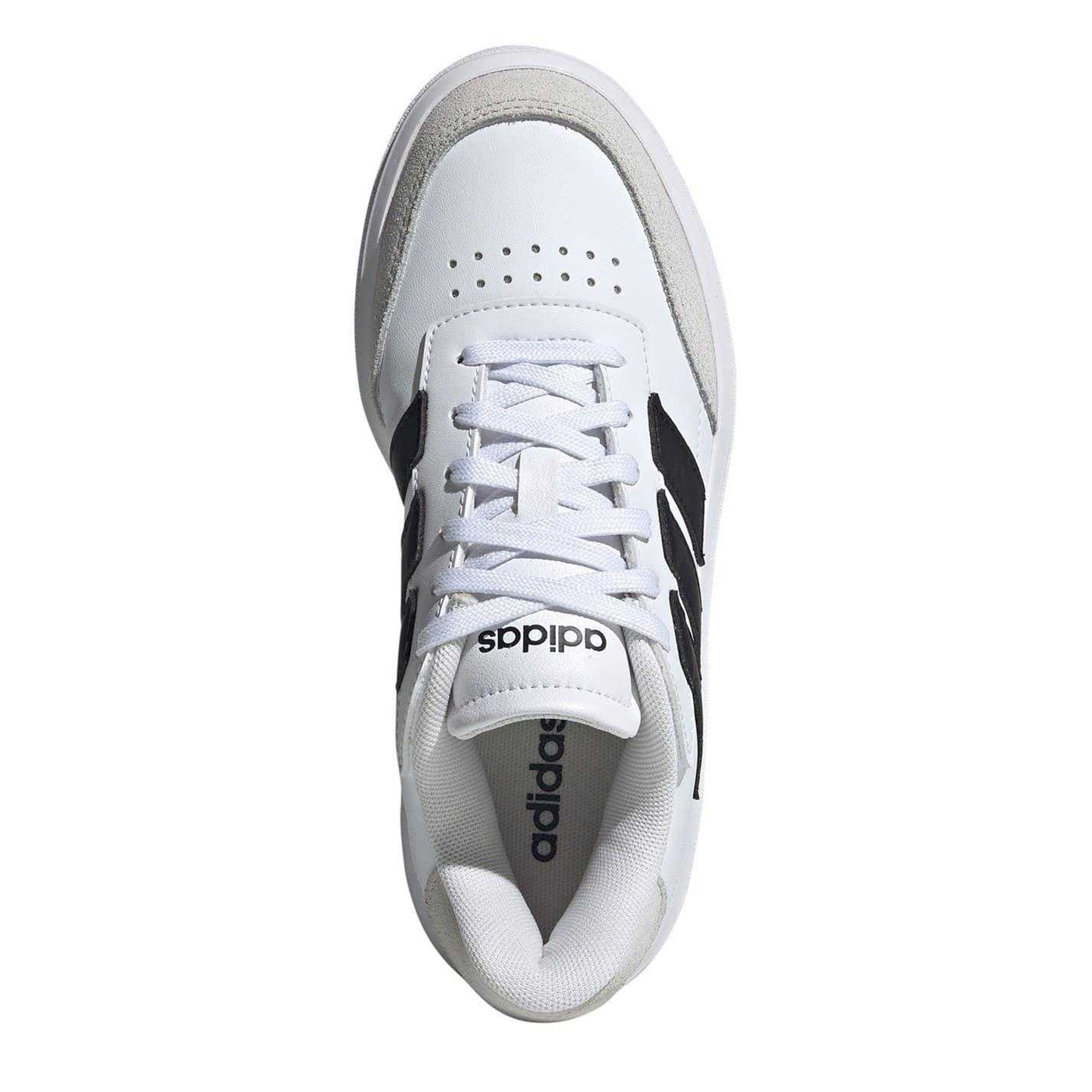White-Black-Grey - Side - Adidas Childrens-Kids Courtblock 3 Stripes Court Shoes