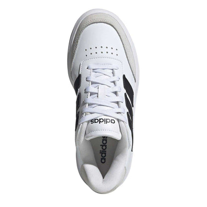 White-Black-Grey - Side - Adidas Childrens-Kids Courtblock 3 Stripes Court Shoes
