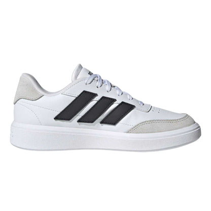 White-Black-Grey - Front - Adidas Childrens-Kids Courtblock 3 Stripes Court Shoes