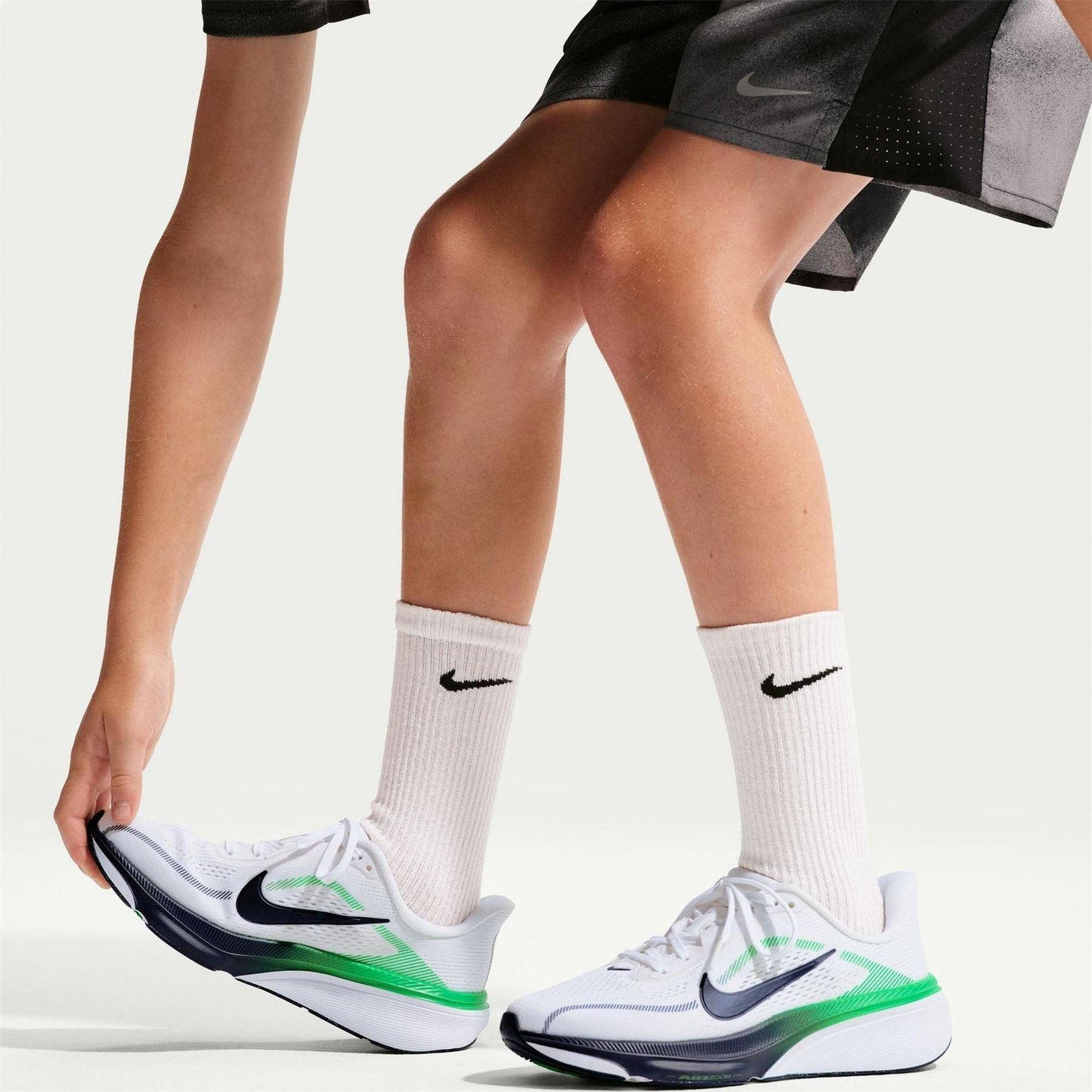 White-Green - Side - Nike Childrens-Kids Air Zoom Cushioned Running Shoes