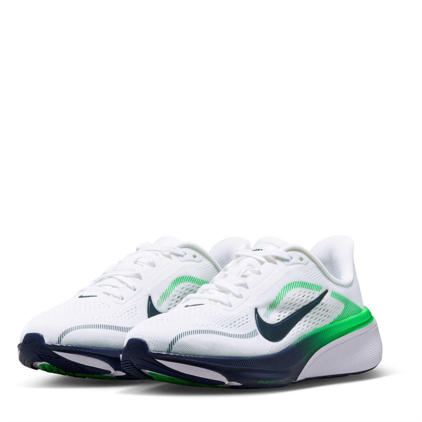 White-Green - Pack Shot - Nike Childrens-Kids Air Zoom Cushioned Running Shoes
