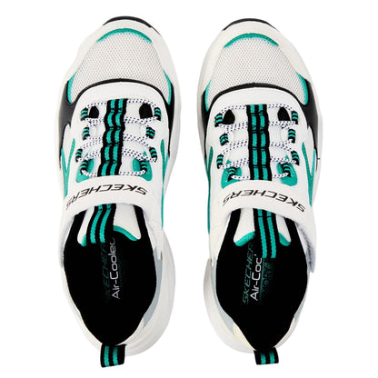 White-Green - Side - Skechers Childrens-Kids Stamina Airy Mesh Slip-on Trainers