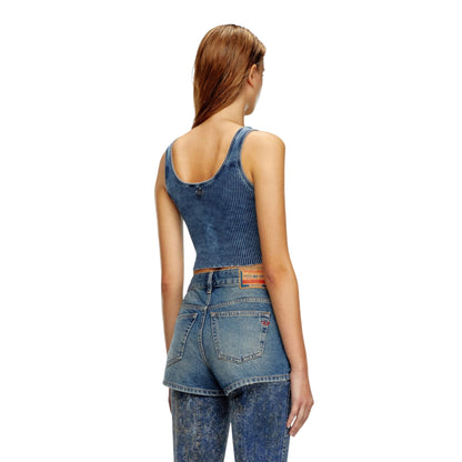 Blue - Back - Diesel Womens-Ladies Adone Maglia Knitted Crop Top