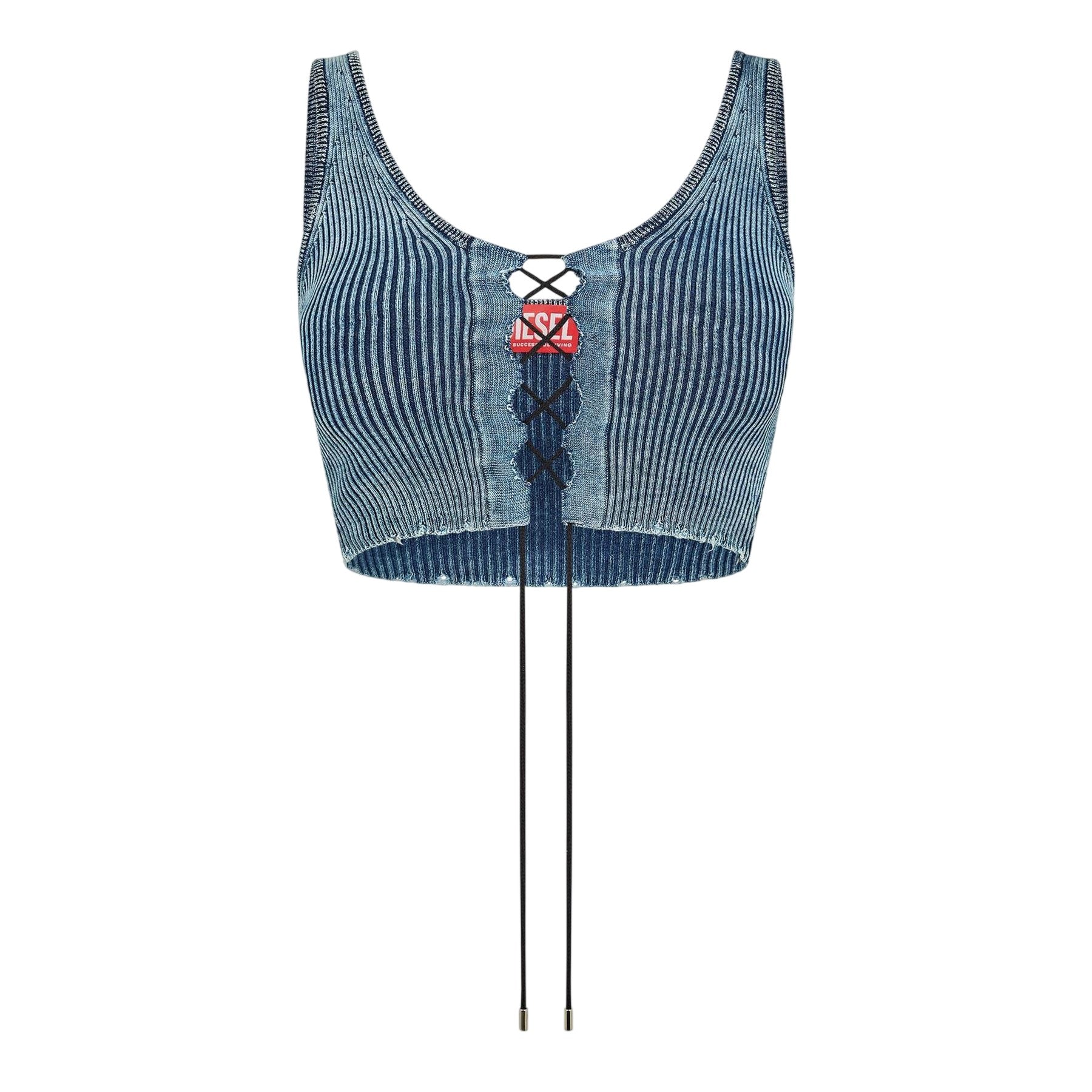 Blue - Front - Diesel Womens-Ladies Adone Maglia Knitted Crop Top
