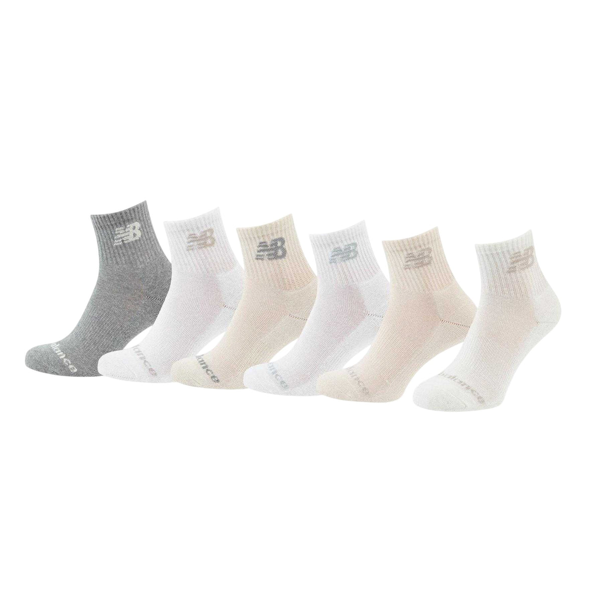 Neutral-Grey-White-Beige - Back - New Balance Unisex Adult Logo Ankle Socks (Pack of 6)