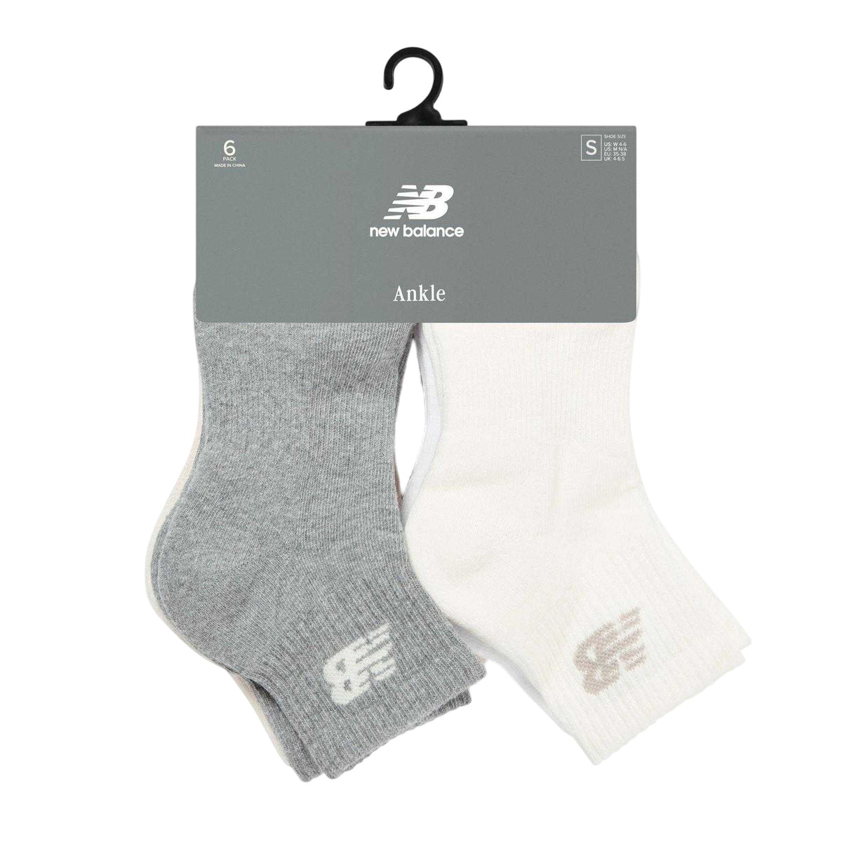 Neutral-Grey-White-Beige - Side - New Balance Unisex Adult Logo Ankle Socks (Pack of 6)