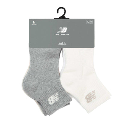 Neutral-Grey-White-Beige - Side - New Balance Unisex Adult Logo Ankle Socks (Pack of 6)